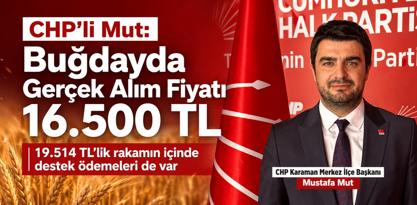 CHP’li Mut: “Buğdayda Gerçek Alım Fiyatı 19.514 TL Değil, 16.500 TL’dir”