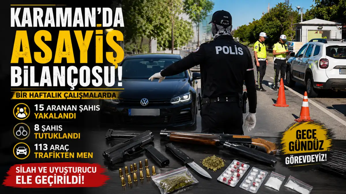 Karaman'da Bir Haftalık Asayiş Bilançosu Açıklandı: 15 Aranan Şahıs Yakalandı, 8 Tutuklama