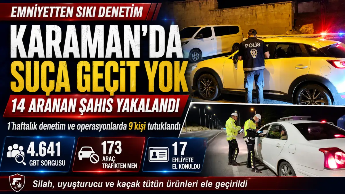 KARAMAN’DA SUÇA GEÇİT YOK: 14 ARANAN ŞAHIS YAKALANDI